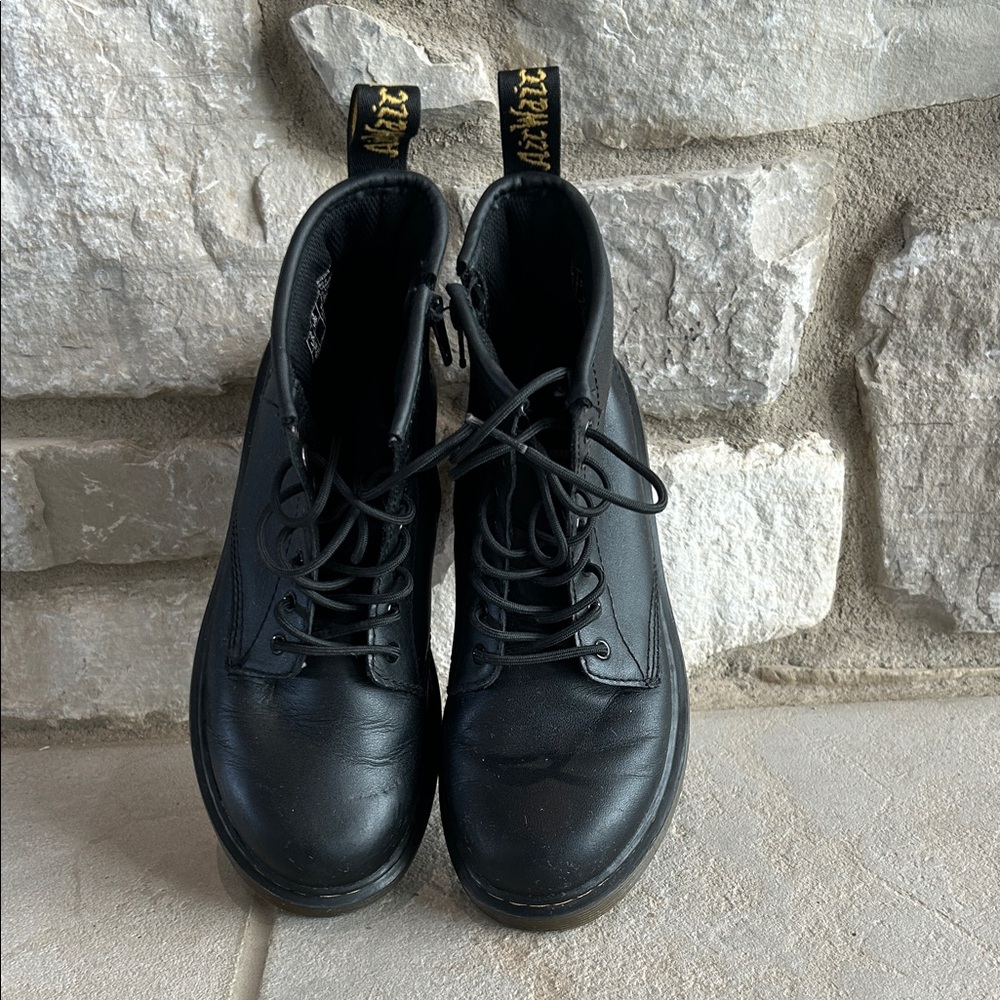 Dr. Martens Black Leather Boots with Yellow Stitching - Picture 2 of 5
